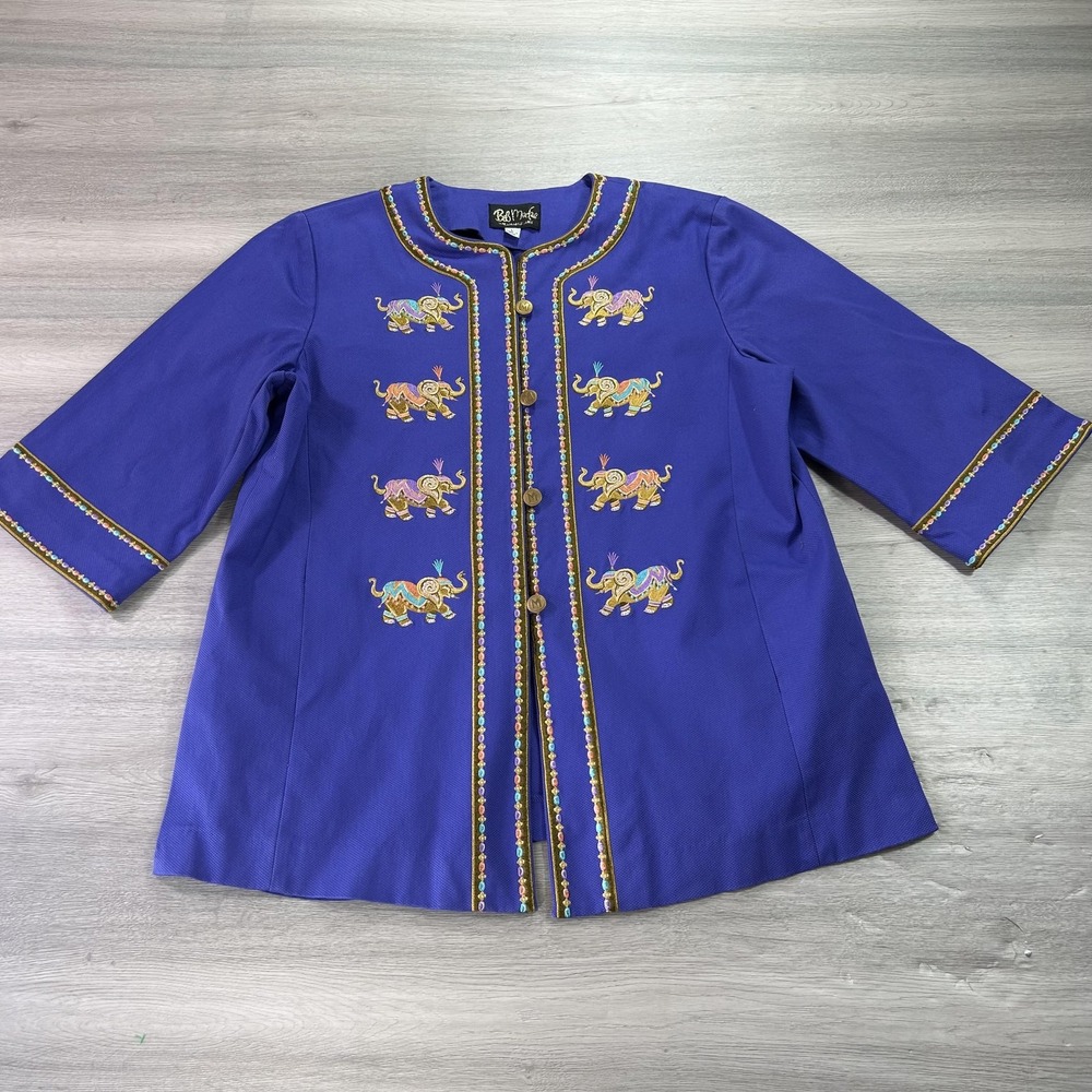 Bob Mackie Wearable Art Jacket Womens Large Embroidered Elephant Boho Coat